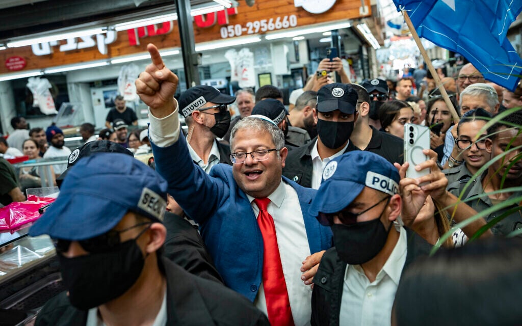 National Security Minister Itamar Ben Gvir tours the Hatikva Market, in Tel Aviv ahead of the upcoming general elections, September 18, 2026. (Flash90) National Security Minister Itamar Ben Gvir tours the Hatikva Market, in Tel Aviv ahead of the upcoming general elections, September 18, 2026. (Flash90)