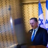 Defense Minister Israel Katz attends a memorial ceremony for fallen Israeli soldiers of the 1973 Yom Kippur War, at the National Hall of Remembrance at Mount Herzl in Jerusalem, September 22, 2026. (Chaim Goldberg/Flash90)