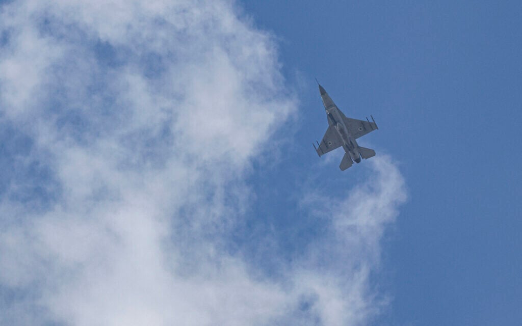 An Israeli fighter jet is seen in the skies over central Israel, September 22, 2026. (Nati Shohat/Flash90) An Israeli fighter jet is seen in the skies over central Israel, September 22, 2026. (Nati Shohat/Flash90)