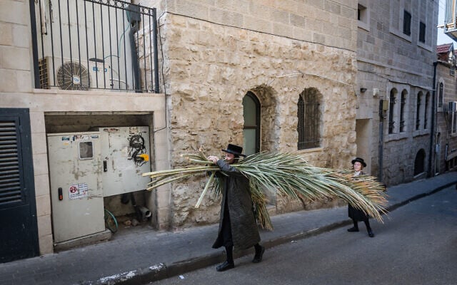 An Ultra-Orthodox Jewish man walks in the Mea Shearim neighborhood of Jerusalem ahead of the Jewish holiday of Sukkot, September 23, 2026. (Chaim Goldberg/Flash90)