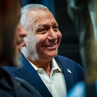 Gadi Eisenkot, leader of the Yashar party, at a campaign rally in Haifa, September 23, 2026. (Sharon Leibel/Flash90)