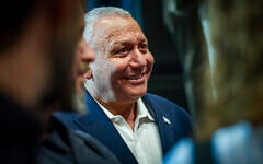 Gadi Eisenkot, leader of the Yashar party, at a campaign rally in Haifa, September 23, 2026. (Sharon Leibel/Flash90)