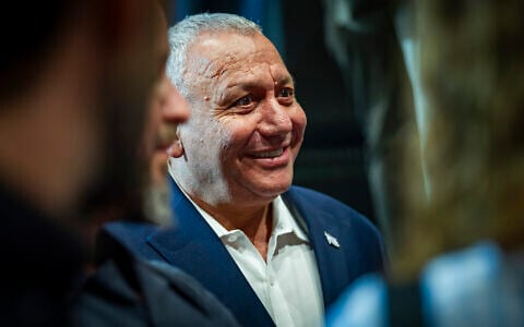 Gadi Eisenkot, leader of the Yashar party, at a campaign rally in Haifa, September 23, 2026. (Sharon Leibel/Flash90)