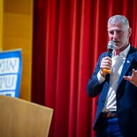 Yair Golan, chairman of the Democrats party, attends an election campaign event in the northern Israeli city of Haifa, September 28, 2026. (Sharon Leibel/Flash90)