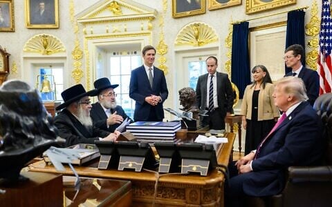 US President Donald Trump meets with a delegation of hasidic rabbis at the White House on September 3, 2026. (White House)