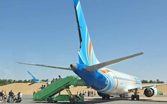 A flydubai Boeing 737 MAX from Dubai to Tel Aviv which landed at Tabuk Airport in Saudi Arabia, September 30, 2026. (Social media: used in accordance with Clause 27a of the Copyright Law)