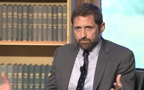 Novelist Phil Klay speaking at the Berkley Center in Georgetown University, Washington DC, April 18, 2023. (Screenshot from YouTube)