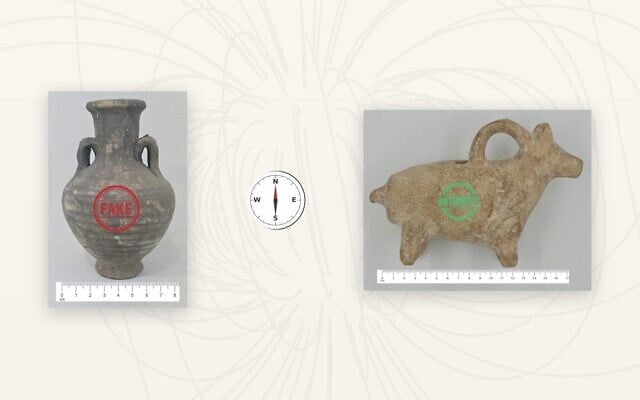A souvenir sold in Jerusalem and an authentic animal-shaped vessel (Yoav Vaknin and Lisa Tauxe)