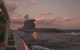 The Israeli Navy's INS Drakon submarine sails in the Mediterranean Sea, early September 24, 2026. (Israel Defense Forces)