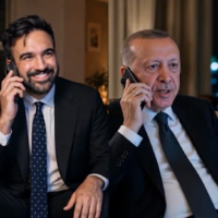 AI-generated versions of New York Mayor Zohran Mamdani (L) and Turkish President Recep Tayyip Erdogan are seen in a Likud campaign ad, September 4, 2026 (Video screenshot)