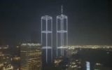 Drones recreate the Twin Towers over the New York Harbor on September 9, 2026, ahead of the 25th anniversary of the 9/11 terror attacks. (Screen capture: X, used in accordance with Clause 27a of the Copyright Law)