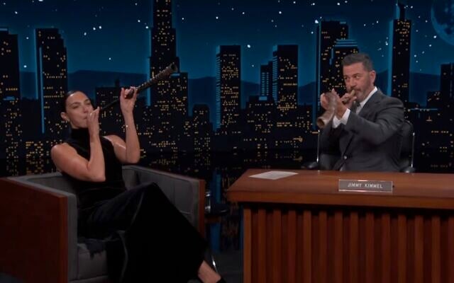 Gal Gadot and Jimmy Kimmel blow shofars on the latter's late night talk show on September 10, 2026. (Screen capture/X) Gal Gadot and Jimmy Kimmel blow shofars on the latter's late night talk show on September 10, 2026. (Screen capture/X)