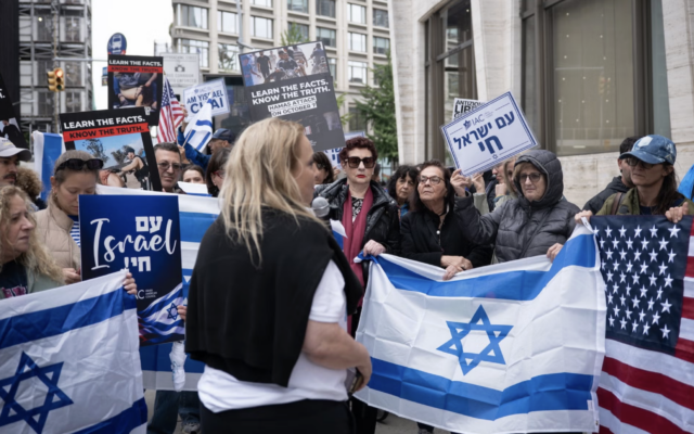 Noa Peri-Jensch, chief communities officer of the Israeli-American Council, speaks at a rally criticizing the documentary 'NAZA' outside its North American premiere at Lincoln Center in New York on September 26, 2026. (Joseph Strauss/JTA) Noa Peri-Jensch, chief communities officer of the Israeli-American Council, speaks at a rally criticizing the documentary 'NAZA' outside its North American premiere at Lincoln Center in New York on September 26, 2026. (Joseph Strauss/JTA)