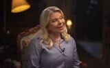 Sara Netanyahu in a Channel 14 interview broadcast on August 31, 2026. (Screenshot/Channel 14)