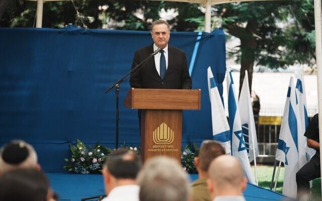 Defense Minister Israel Katz speaks at a Rosh Hashana toast at the Defense Ministry in Tel Aviv, September 3, 2026. (Elad Malka/Defense Ministry)