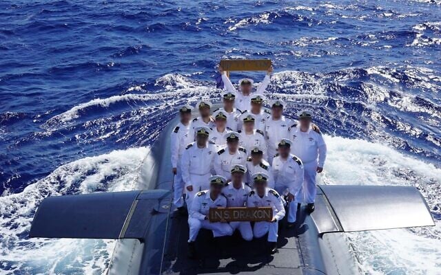 Israeli Navy sailors are seen on top of INS Drakon, in a handout photo published September 23, 2026. (Israel Defense Forces)
