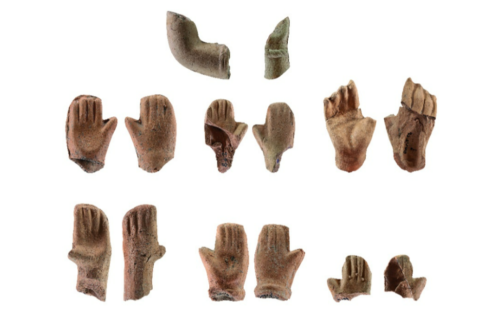 Hands from child figurines of the Early Roman period, 1st century BCE – 1st century CE (Gabi Laron)