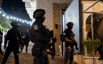 Israel Police officers operate in Nazareth amid raids targeting organized crime, September 2-4, 2026. (Israel Police) Israel Police officers operate in Nazareth amid raids targeting organized crime, September 2-4, 2026. (Israel Police)