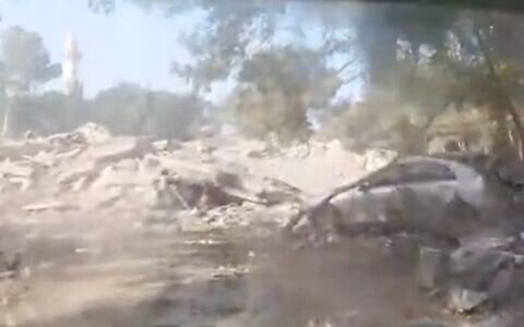 Aftermath of an Israeli airstrike that is said to have destroyed the empty Ghandour Hospital in Nabatieh al-Fawqa, Lebanon on Septemeber 6, 2026 (Screen grab via X/used in accordance with Clause 27a of the Copyright Law)