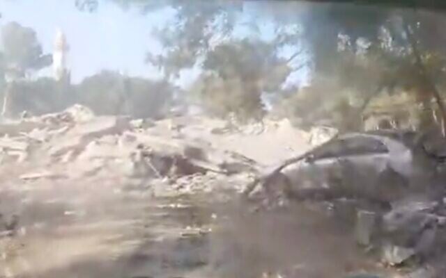 Aftermath of an Israeli airstrike that is said to have destroyed the empty Ghandour Hospital in Nabatieh al-Fawqa, Lebanon on Septemeber 6, 2026 (Screen grab via X/used in accordance with Clause 27a of the Copyright Law)