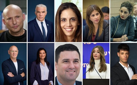 The B'Yachad party's top 10 Knesset candidates, in order: Top row (left to right): Naftali Bennett, Yair Lapid, Keren Terner, Meirav Ben Ari, Liran Avisar Ben-Horin. Bottom row (left to right): Noam Tibon, Michal Negri, Eitan Ginzburg, Merav Cohen, Yonatan Shalev. (Screenshot/Channel 12, Yahav Trudler, Courtesy Finance Ministry, Miriam Alster/FLASH90, Yonatan Sindel/Flash90, Courtesy of the Together party, Noam Revkin Fenton/Flash90, Courtesy Bennett 2026, Avshalom Sassoni/Flash90). (Screenshot/Channel 12, Yahav Trudler, Courtesy Finance Ministry, Miriam Alster/FLASH90, Yonatan Sindel/Flash90, Courtesy of the Together party, Noam Revkin Fenton/Flash90, Avshalom Sassoni/Flash90, Courtesy Bennett 2026)