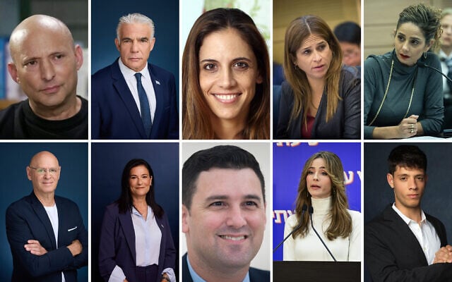 The B'Yachad party's top 10 Knesset candidates, in order: Top row (left to right): Naftali Bennett, Yair Lapid, Keren Terner, Meirav Ben Ari, Liran Avisar Ben-Horin. Bottom row (left to right): Noam Tibon, Michal Negri, Eitan Ginzburg, Merav Cohen, Yonatan Shalev. (Screenshot/Channel 12, Yahav Trudler, Courtesy Finance Ministry, Miriam Alster/FLASH90, Yonatan Sindel/Flash90, Courtesy of the Together party, Noam Revkin Fenton/Flash90, Courtesy Bennett 2026, Avshalom Sassoni/Flash90). (Screenshot/Channel 12, Yahav Trudler, Courtesy Finance Ministry, Miriam Alster/FLASH90, Yonatan Sindel/Flash90, Courtesy of the Together party, Noam Revkin Fenton/Flash90, Avshalom Sassoni/Flash90, Courtesy Bennett 2026)