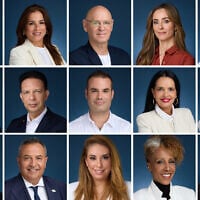 Yesh Atid’s 2026 slate (top row, left to right): 1. Yair Lapid, 2. Merav Ben Ari, 3. Noam Tibon, 4. Meirav Cohen, 5. Ram Ben Barak; (middle row) 6. Naor Shiri, 7. Vladimir Beliak, 8. Yorai Lahav-Hertzanu, 9. Yasmin Sacks-Fridman, 10. Neta Attias; (bottom row) 11. Moshe Turpaz, 12. Simon Davidson, 13. Shelly Tal Meron, 14. Roni Fantanesh Malkai, 15. Mati Sarfatti Harcavi. (Yahav Trudler)