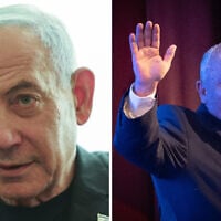 Prime Minister Benjamin Netanyahu (L) in Safed on September 9, 2026, and Yashar leader Gadi Eisenkot in Rosh HaAyin on September 7, 2026. (David Cohen/Flash90, Flash90)