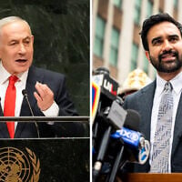 L: Prime Minister Benjamin Netanyahu speaks during the 81st session of the United Nations General Assembly at United Nations headquarters, September 24, 2026. R: New York City Mayor Zohran Mamdani speaks to the press in July 2026, in New York. (AP Photo/Seth Wenig, AP Photo/Angelina Katsanis)