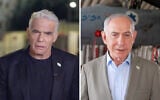 This composite image shows Opposition Leader Yair Lapid (L) and Prime Minister Benjamin Netanyahu speaking in video statements they each released on September 29, 2026. (Screenshot via Yair Lapid's X account, Screenshot/Ma’ayan Toaf/GPO)