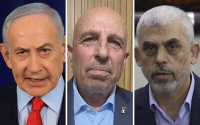 From left): Prime Minister Benjamin Netanyahu, former Palestinian Authority minister Sufian Abu Zaida and Hamas chief Yahya Sinwar. (Ronen Zvulun, Pool Photo via AP, Screen capture/Facebook, AP Photo/Khalil Hamra) From left): Prime Minister Benjamin Netanyahu, former Palestinian Authority minister Sufian Abu Zaida and Hamas chief Yahya Sinwar. (Ronen Zvulun, Pool Photo via AP, Screen capture/Facebook, AP Photo/Khalil Hamra)