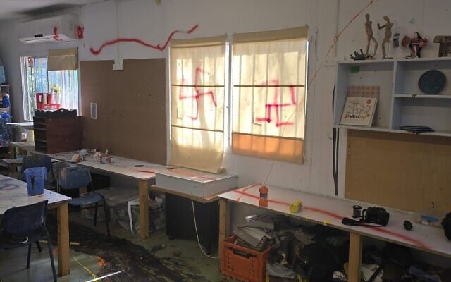 Swastikas sprayed during a break-in at Shvilim democratic school in Pardes Hanna on September 6, 2026 (Pardes Hanna Municipality)