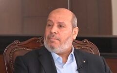 Hamas leader Khalil al-Hayya in an interview with Qatar's Al-Araby channel, on September 26, 2026. (Al-Araby/X screenshot)