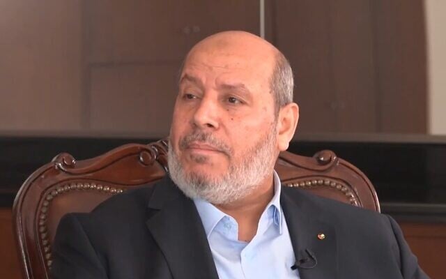 Hamas leader Khalil al-Hayya in an interview with Qatar's Al-Araby channel, on September 26, 2026. (Al-Araby/X screenshot)