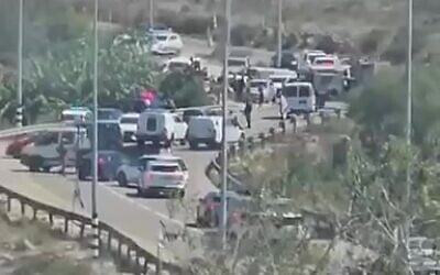 Israeli security and medical forces are seen at the scene of a shooting attack near the West Bank settlement of Neve Tzuf, also known as Halamish, September 20, 2026. (Social media; used in accordance with Clause 27a of the Copyright Law) Israeli security and medical forces are seen at the scene of a shooting attack near the West Bank settlement of Neve Tzuf, also known as Halamish, September 20, 2026. (Social media; used in accordance with Clause 27a of the Copyright Law)