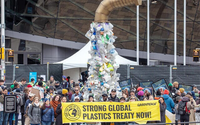 Members of the Greenpeace delegation were among civil society groups from around the world calling for a global plastics treaty at the fourth session of the Intergovernmental Negotiating Committee (INC-4) in Ottawa, Canada, April 23 to 29, 2024. (Greenpeace)