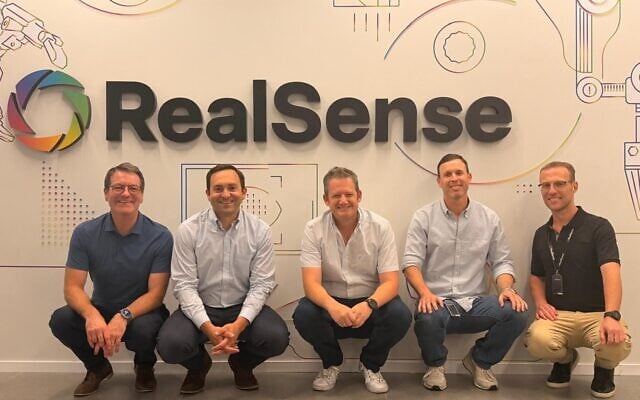 From right to left: RealSense CFO Roy Cohen, RealSense VP R&D Guy Halperin, RealSense CEO Nadav Orbach, Cognex President and CEO Matt Moschner, and Cognex M&A head Joerg Kuechen. (Courtesy)