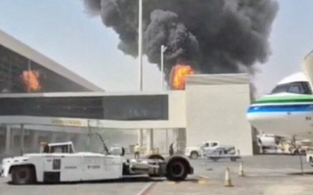 Smoke and flames rise from King Khalid Airport, after Yemen’s Iran-backed Houthis said they attacked the airport, in Riyadh, Saudi Arabia, October 8, 2026, in this screengrab obtained from a social media video. (Social Media/via Reuters) Smoke and flames rise from King Khalid Airport, after Yemen’s Iran-backed Houthis said they attacked the airport, in Riyadh, Saudi Arabia, October 8, 2026, in this screengrab obtained from a social media video. (Social Media/via Reuters)