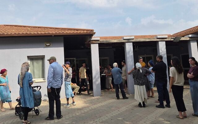 Voters queue to cast their ballot in the West Bank settlement of Ofra, October 27, 2026. (Jeremy Sharon/Times of Israel) Voters queue to cast their ballot in the West Bank settlement of Ofra, October 27, 2026. (Jeremy Sharon/Times of Israel)