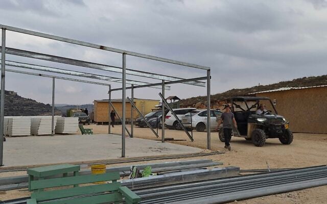 The Ram Farm West Bank settlement outpost where residents were building a new communal building ahead of the coming winter, October 27, 2026. (Jeremy Sharon/The Times of Israel) The Ram Farm West Bank settlement outpost where residents were building a new communal building ahead of the coming winter, October 27, 2026. (Jeremy Sharon/The Times of Israel)