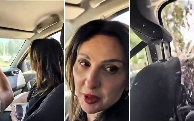 People of Israel Knesset candidate Fleur Hassan-Nahoum speaks moments before the car she is traveling in is attacked near the Palestinian village of Turmus Ayya in the central West Bank on October 19, 2026. (Screen captures: X, used in accordance with Clause 27a of the Copyright Law)