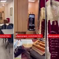 Footage posted to social media shows the vandalized "Ohalei Yaakov" synagogue in Paris, October 18, 2026. (Screenshots/social media: used in accordance with Clause 27a of the Copyright Law)
