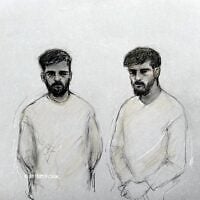 Court artist sketch by Elizabeth Cook of Iranian nationals Salam Ahmadyan, left, and Rahman Salehi, 34, who are charged with preparation for terrorist acts over an alleged bomb plot against the Jewish community in Manchester. (Elizabeth Cook/PA via AP)