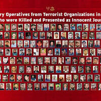 A composite of 170 Gazans who, according to the IDF, were identified as journalists but who were in fact members of terror groups, October 1, 2026. (Israel Defense Forces)