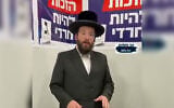 United Torah Judaism election candidate Eliakim Stark speaks at an election event in Beit Shemesh, October 15, 2026. (Screenshot/X/Avi Moskoff)