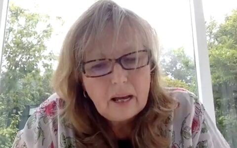 Sarah Helm gives a virtual talk called "Toppling Balfour" in July 2020. (YouTube screenshot)