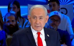 Prime Minister Benjamin Netanyahu sits for an interview on the pro-government Channel 14, October 13, 2026. (Screenshot)