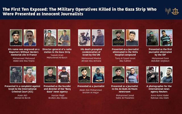 This graphic published by the IDF on October 1, 2026, shows a list of slain Palestinian journalists identified as terror operatives. (Israel Defense Forces) This graphic published by the IDF on October 1, 2026, shows a list of slain Palestinian journalists identified as terror operatives. (Israel Defense Forces)