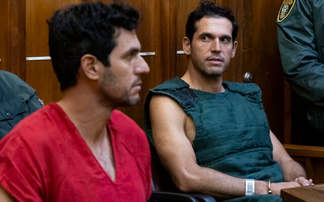 Alon Alexander, 37, right, and his twin brother, Oren, left, attend their bond hearing at the Richard E. Gerstein Justice Building on December 13, 2024 in Miami, Florida. (Matias J. Ocner-Pool/Getty Images/AFP)