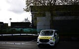 A police van is parked outside of a warehouse park housing offices of a the Persian-language TV station, Iran International, in Wembley, northwest London on April 16, 2026. (Henry NICHOLLS/AFP)